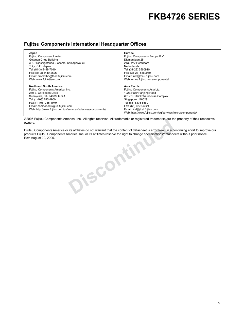 Discontinued, Fkb4726 series | FUJITSU FKB4726 SERIES User Manual | Page 5 / 5