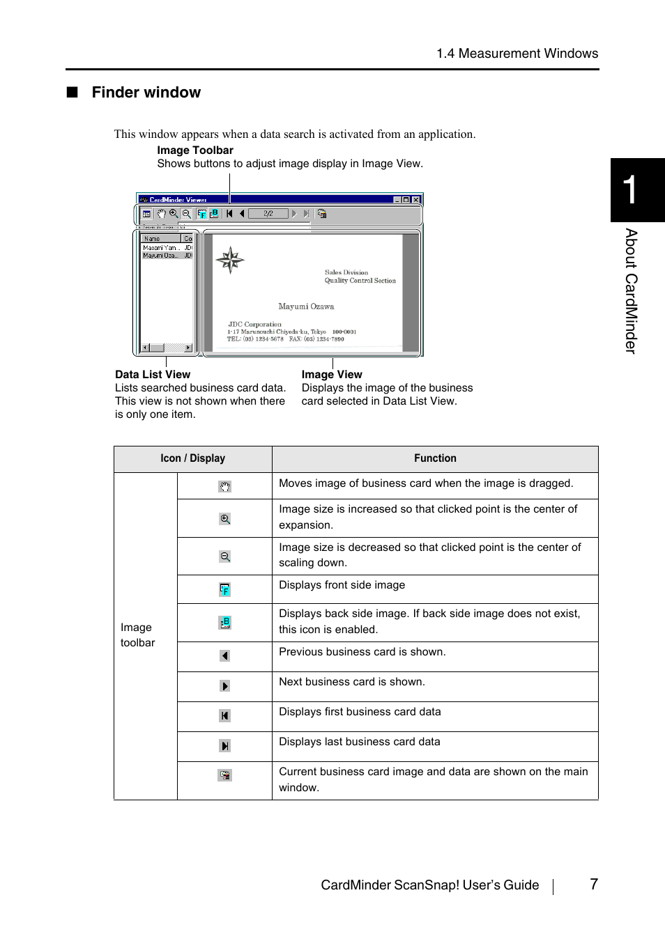 Finder window, 7about cardminder | FUJITSU CardMinder User Manual | Page 13 / 46