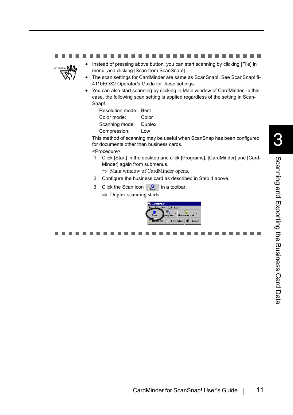11 scanning and expor ting th e business card data | FUJITSU CardMinder User Manual | Page 17 / 46