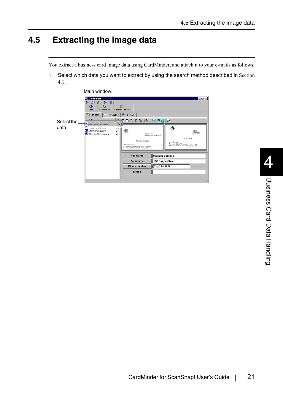 5 extracting the image data, Ee section 4.5) | FUJITSU CardMinder User Manual | Page 27 / 46
