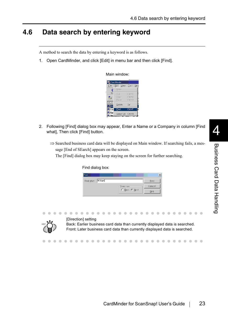 6 data search by entering keyword | FUJITSU CardMinder User Manual | Page 29 / 46