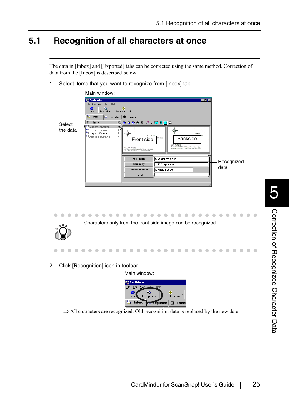 1 recognition of all characters at once, N (see section 5.1) | FUJITSU CardMinder User Manual | Page 31 / 46