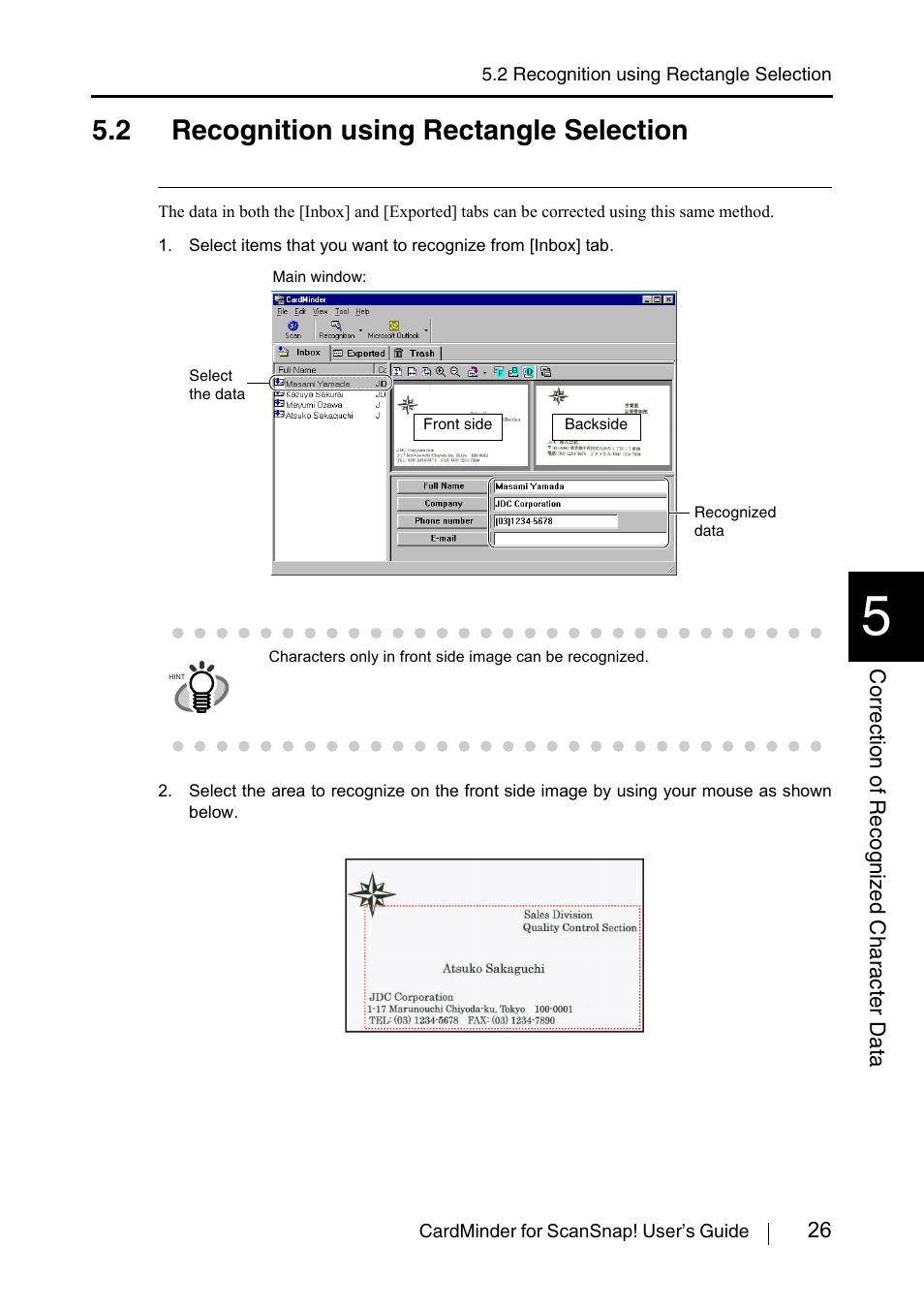 2 recognition using rectangle selection, Section 5.2 | FUJITSU CardMinder User Manual | Page 32 / 46