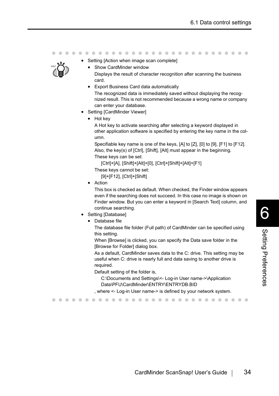 34 setting pref erences | FUJITSU CardMinder User Manual | Page 40 / 46