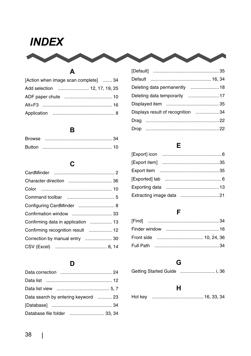 Index | FUJITSU CardMinder User Manual | Page 44 / 46