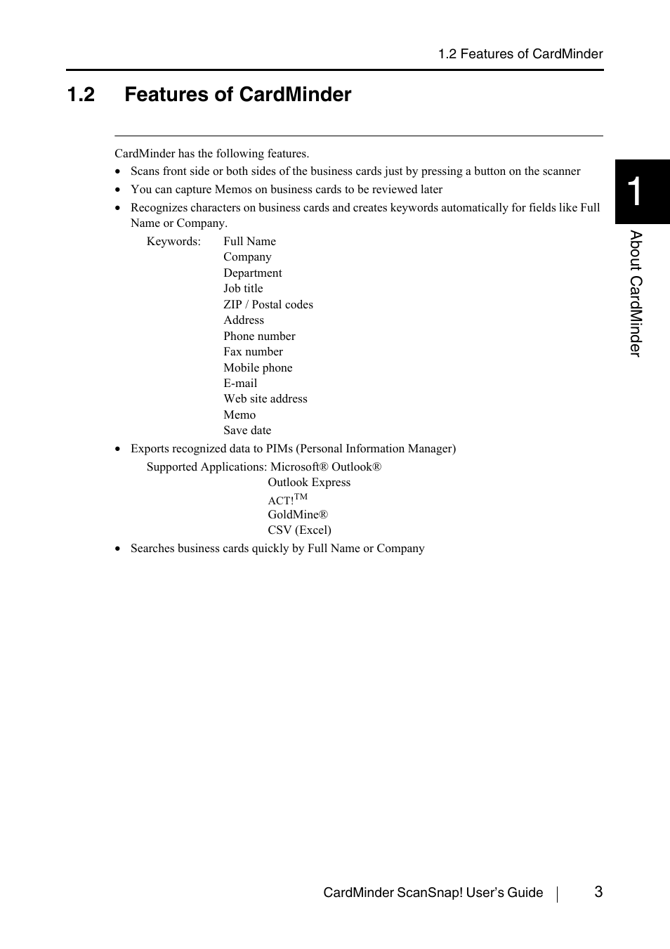 2 features of cardminder | FUJITSU CardMinder User Manual | Page 9 / 46