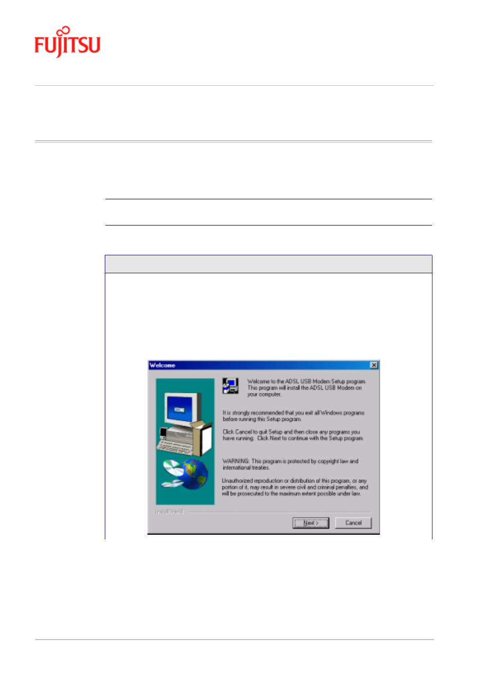 Modem software setup for windows 2000, Modem software setup for windows 2000 -10, Procedure 2-3 | Software setup for windows 2000 -10, Procedure 2-3, p, Software setup for windows 2000 | FUJITSU ISSUE 02 3XAX-00803AAS User Manual | Page 24 / 100