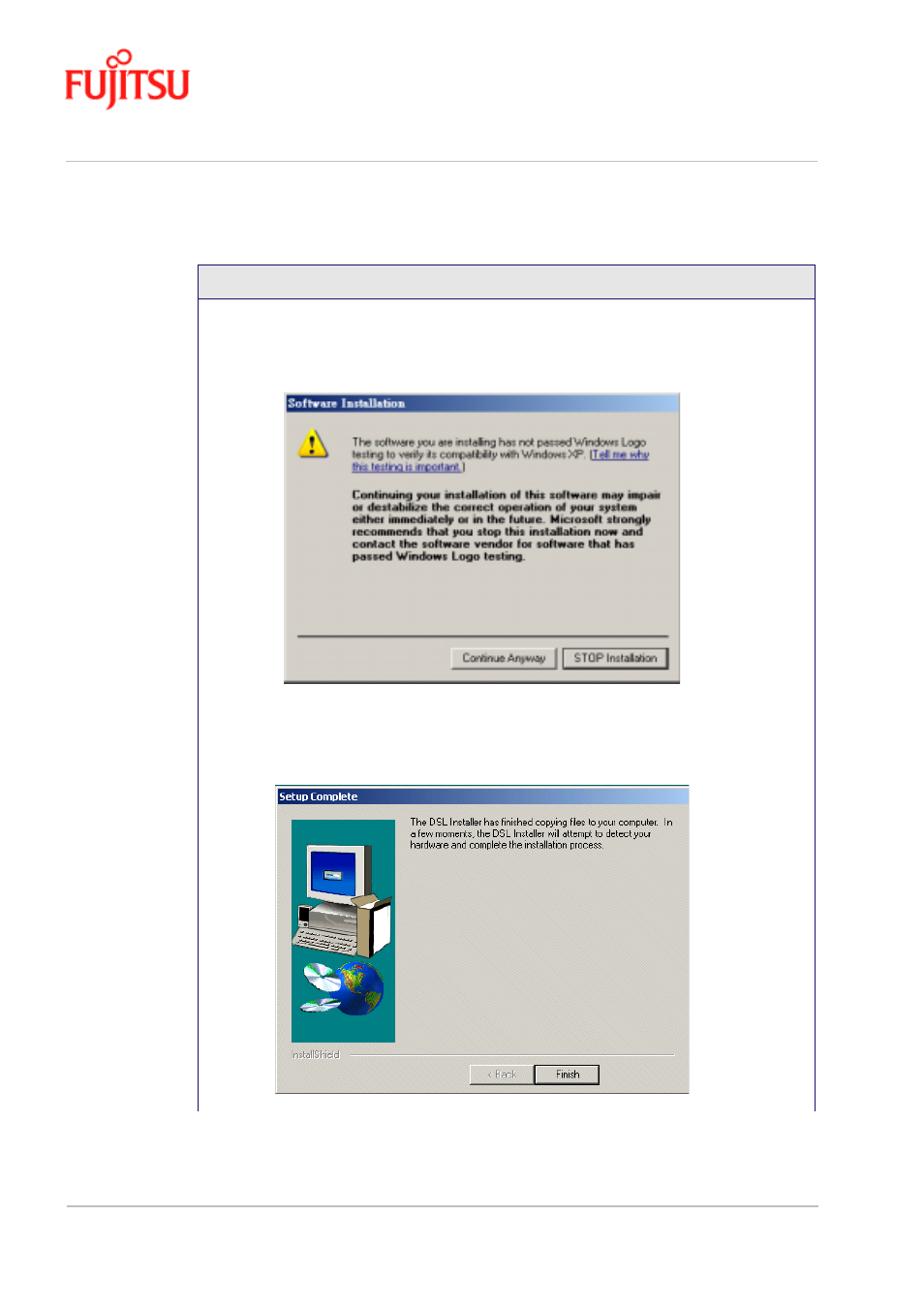 Procedure 2-5: software setup for windows xp | FUJITSU ISSUE 02 3XAX-00803AAS User Manual | Page 32 / 100