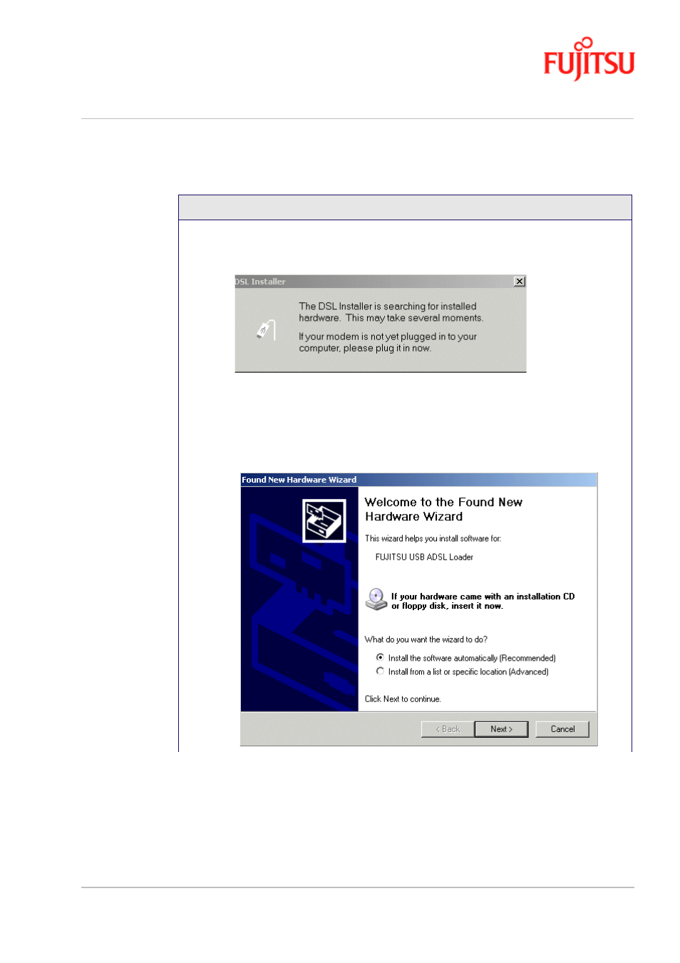 Procedure 2-5: software setup for windows xp | FUJITSU ISSUE 02 3XAX-00803AAS User Manual | Page 33 / 100