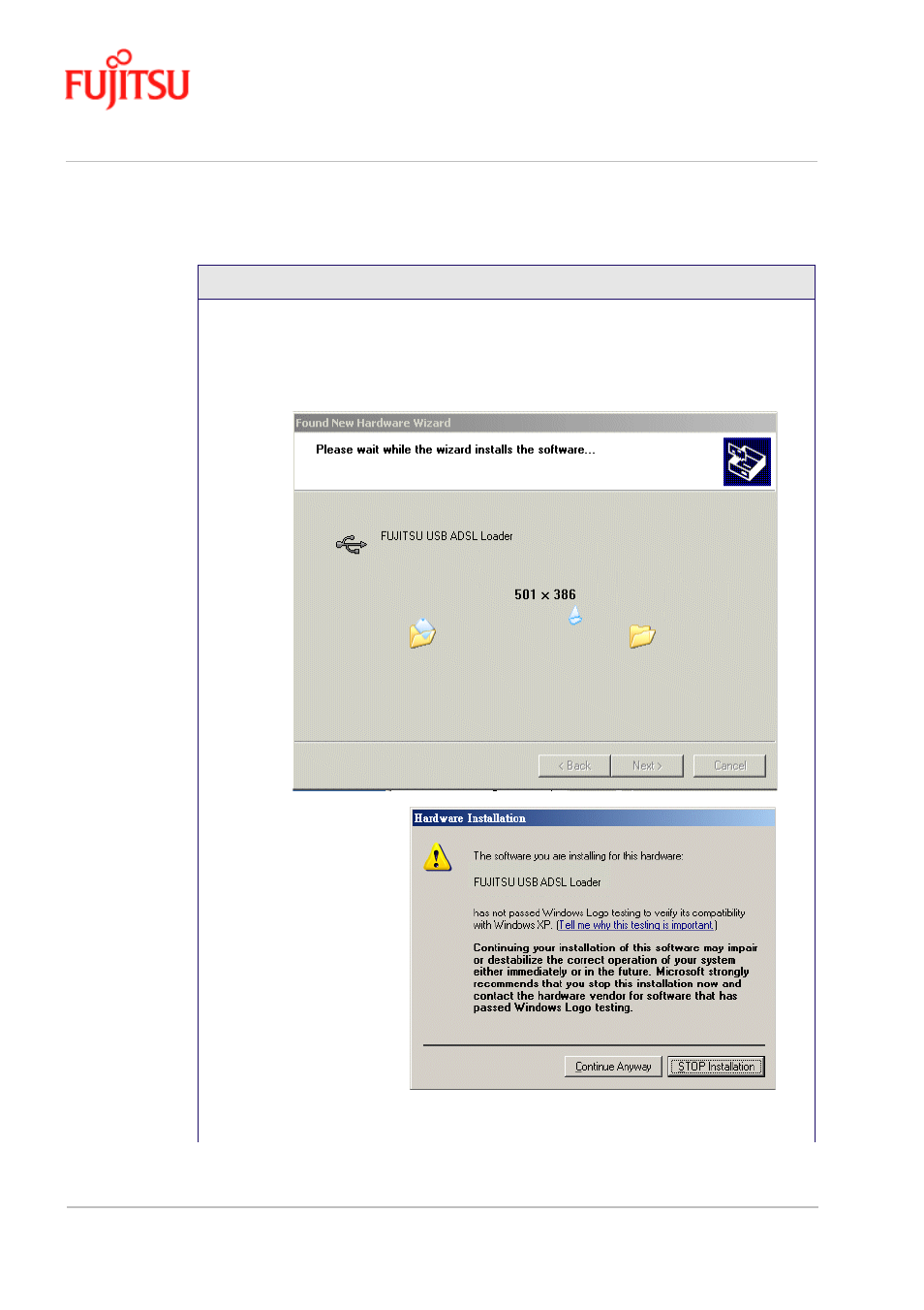 Procedure 2-5: software setup for windows xp | FUJITSU ISSUE 02 3XAX-00803AAS User Manual | Page 34 / 100