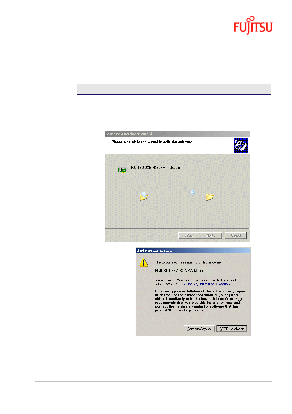 Procedure 2-5: software setup for windows xp | FUJITSU ISSUE 02 3XAX-00803AAS User Manual | Page 37 / 100