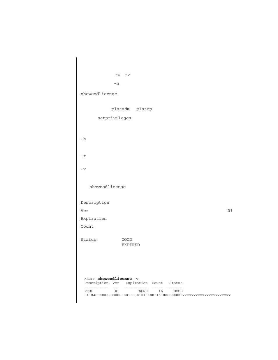 Showcodlicense | FUJITSU SPARC ENTERPRISE M4000 User Manual | Page 287 / 444