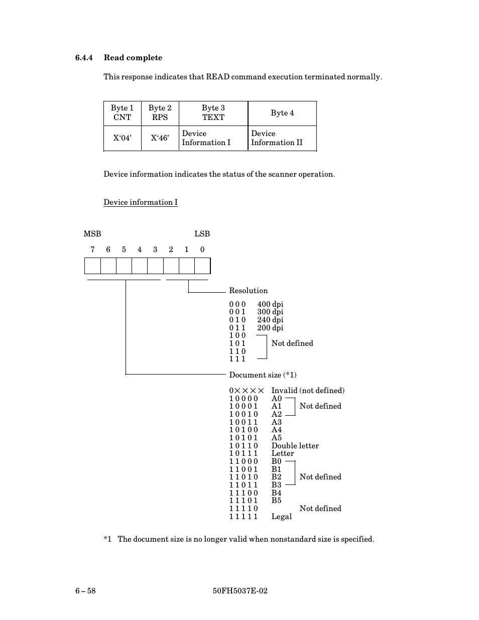 4 read complete, Read complete $ 58 | FUJITSU 50FH5037E-02 User Manual | Page 108 / 142