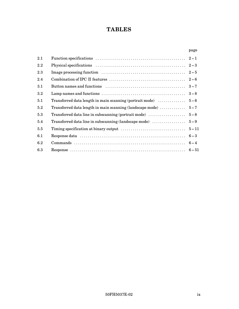 Tables | FUJITSU 50FH5037E-02 User Manual | Page 11 / 142
