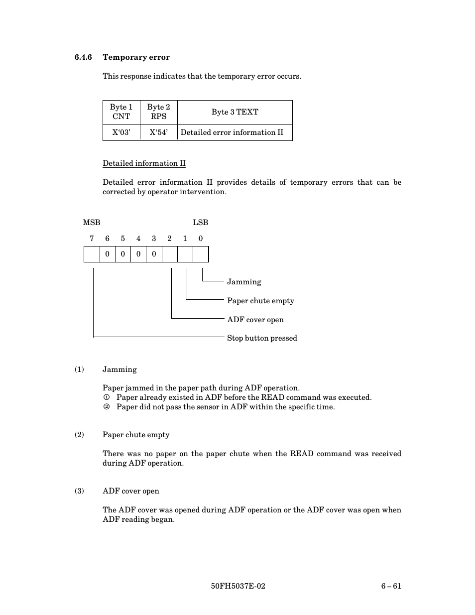 6 temporary error, Temporary error $ 61 | FUJITSU 50FH5037E-02 User Manual | Page 111 / 142