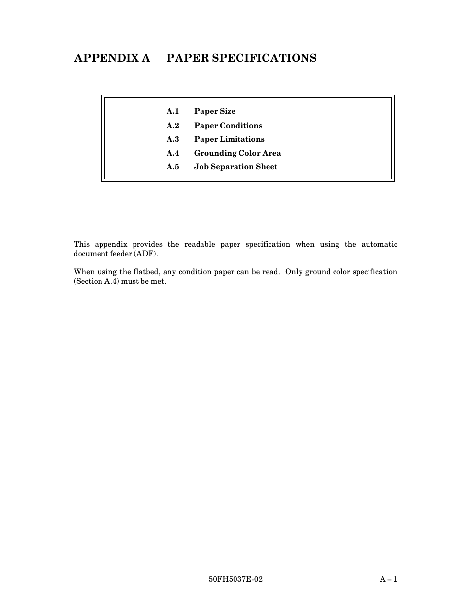 Appendix a paper specifications, A $ 1 | FUJITSU 50FH5037E-02 User Manual | Page 127 / 142