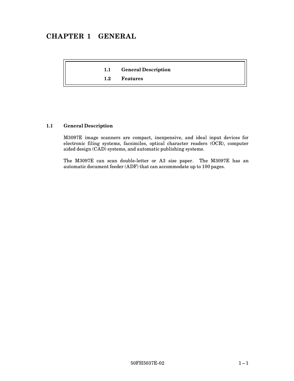 Chapter 1 general, 1 general description, General description $ 1 | FUJITSU 50FH5037E-02 User Manual | Page 13 / 142