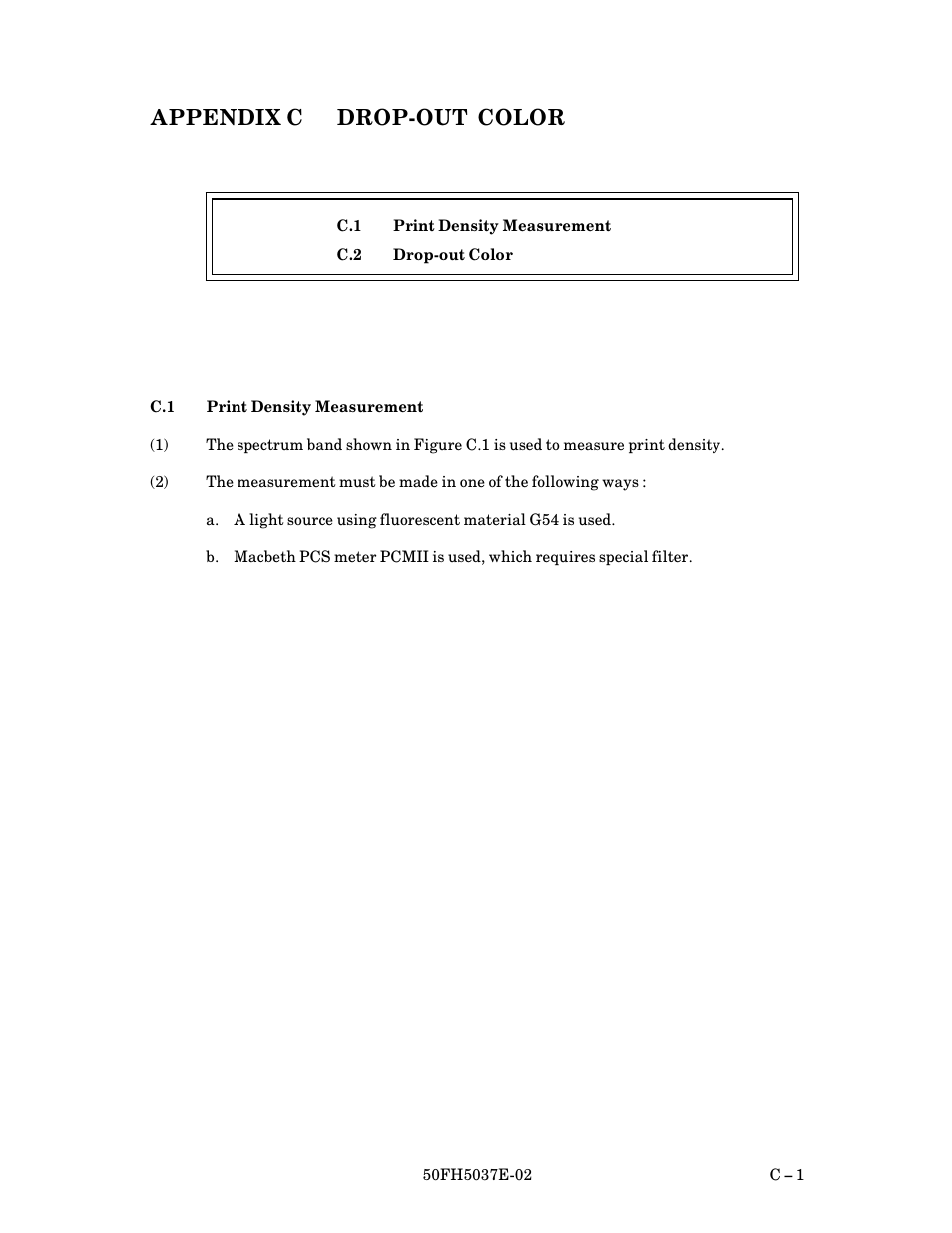 Appendix c drop-out color, C.1 print density measurement, Appendix c drop>out color | C $ 1, Print density measurement | FUJITSU 50FH5037E-02 User Manual | Page 137 / 142