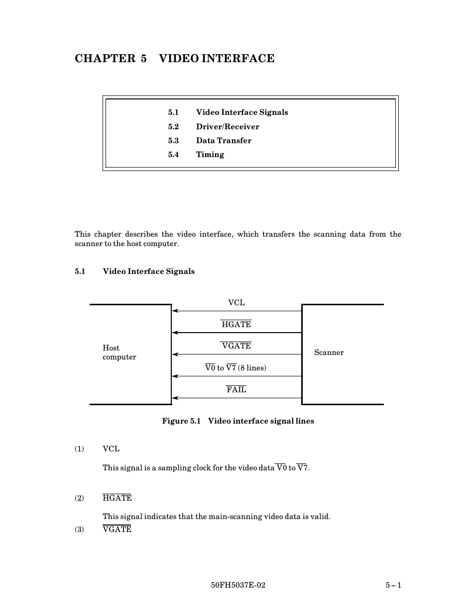 Chapter 5 video interface, 1 video interface signals, Video interface signals $ 1 | Video interface signal lines | FUJITSU 50FH5037E-02 User Manual | Page 39 / 142
