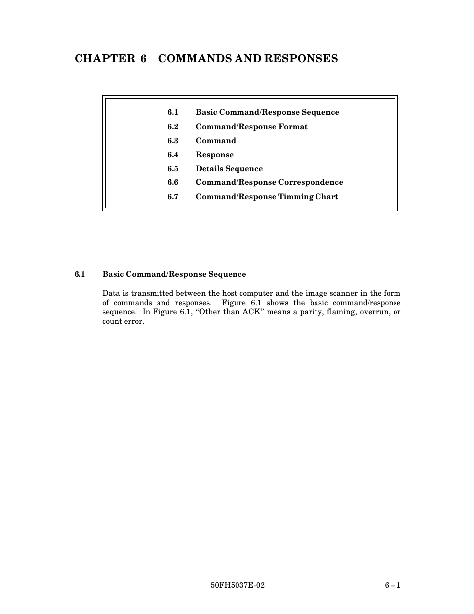 Chapter 6 commands and responses, 1 basic command/response sequence, Basic command/response sequence | FUJITSU 50FH5037E-02 User Manual | Page 51 / 142
