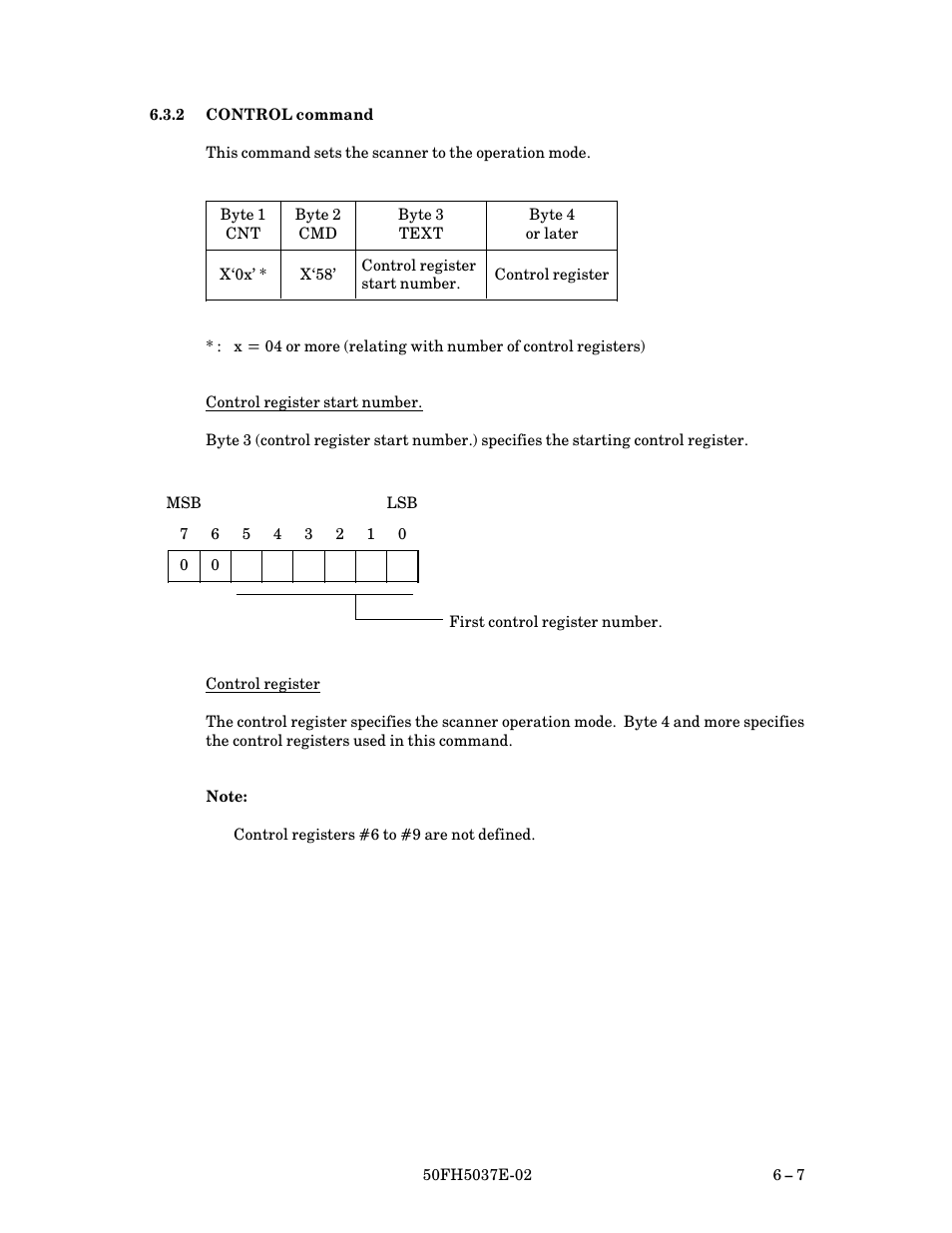 2 control command, Control command $ 7 | FUJITSU 50FH5037E-02 User Manual | Page 57 / 142
