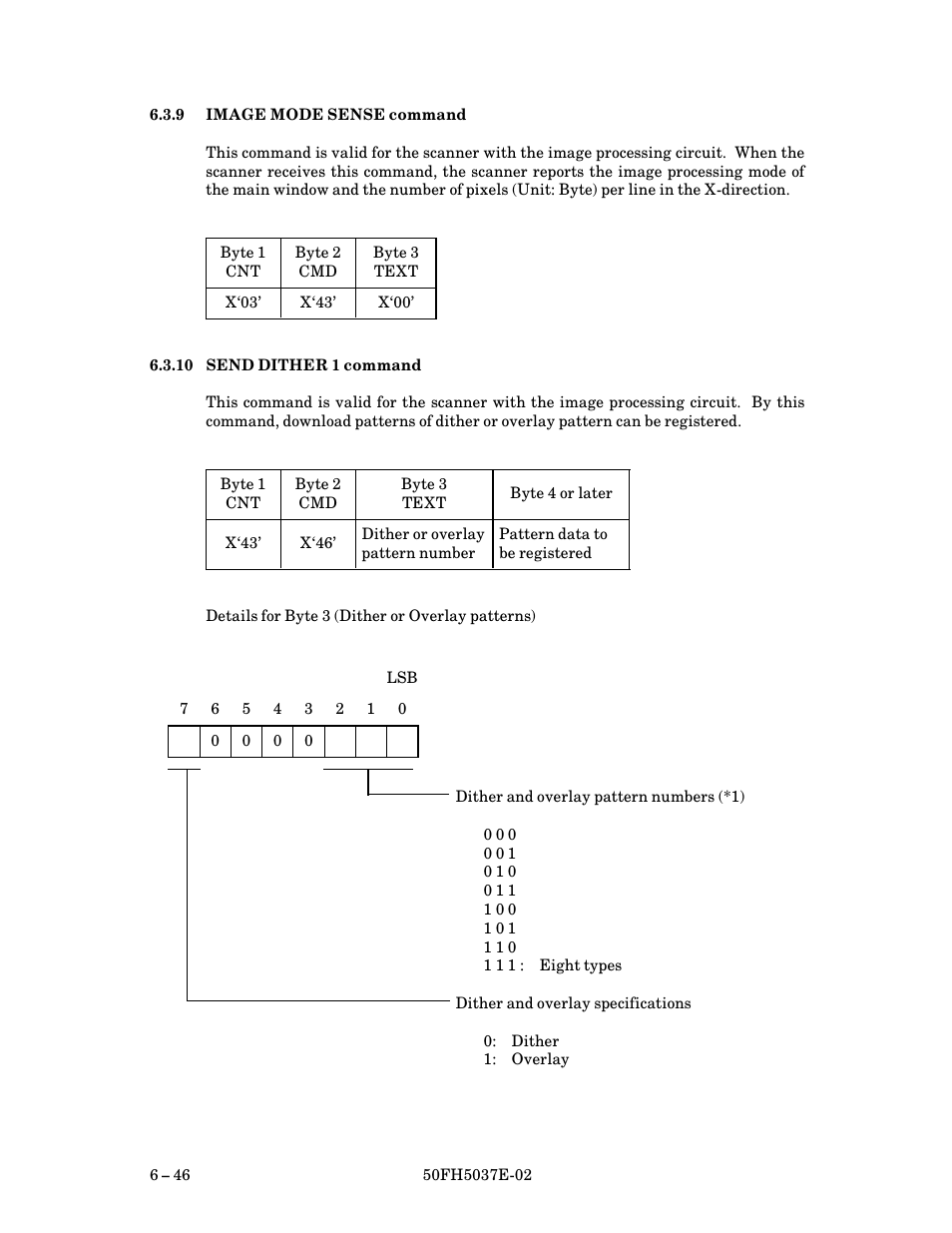 9 image mode sense command, 10 send dither 1 command, Image mode sense command | FUJITSU 50FH5037E-02 User Manual | Page 96 / 142