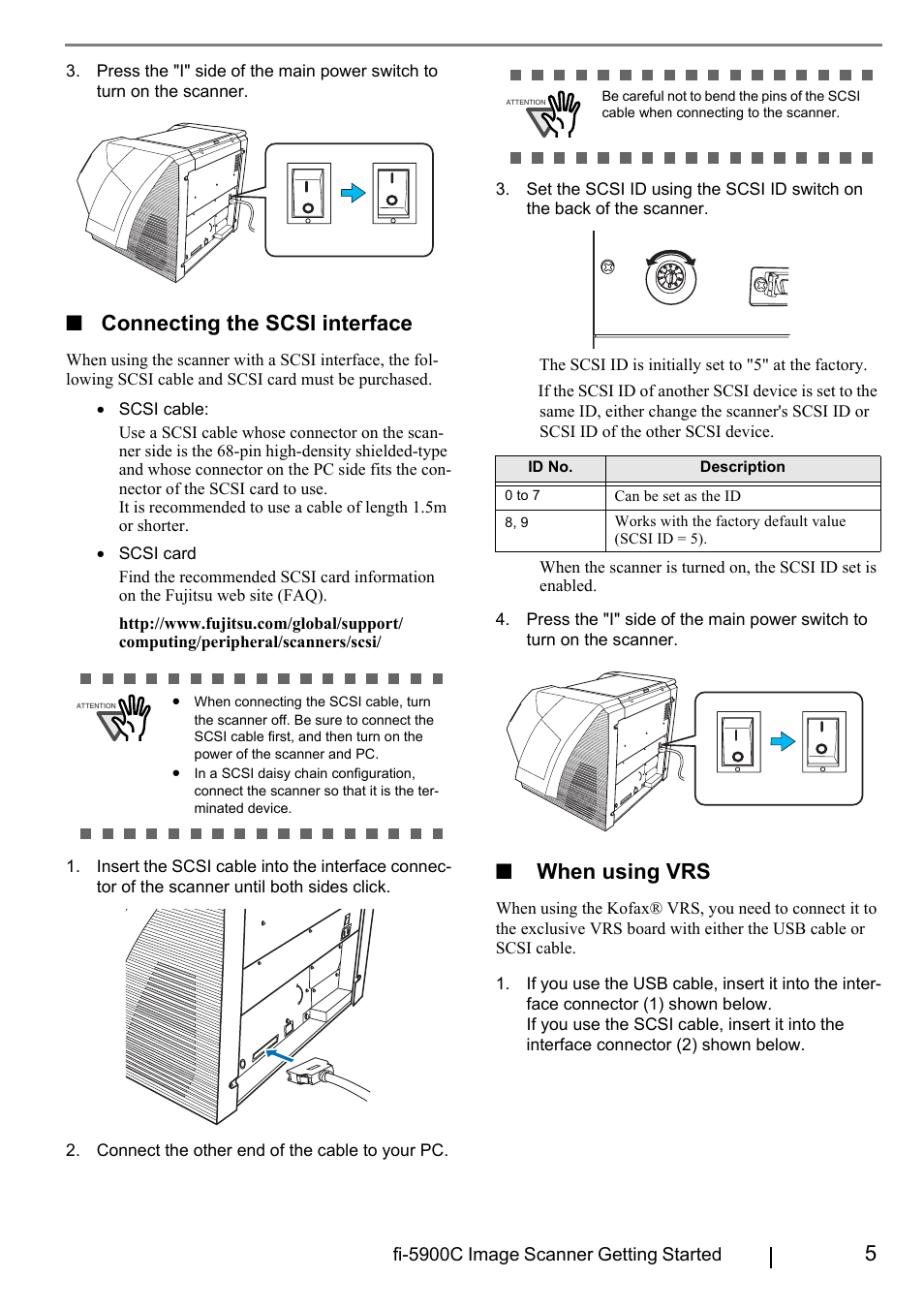Connecting the scsi interface, When using vrs | FUJITSU fi-5900C User Manual | Page 13 / 30