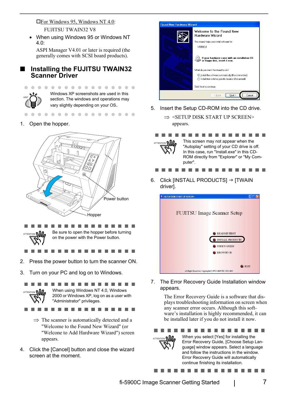 Installing the fujitsu twain32 scanner driver, Fi-5900c image scanner getting started | FUJITSU fi-5900C User Manual | Page 15 / 30