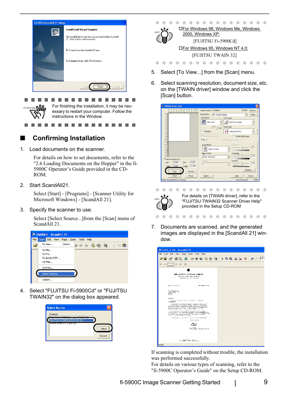 Confirming installation | FUJITSU fi-5900C User Manual | Page 17 / 30