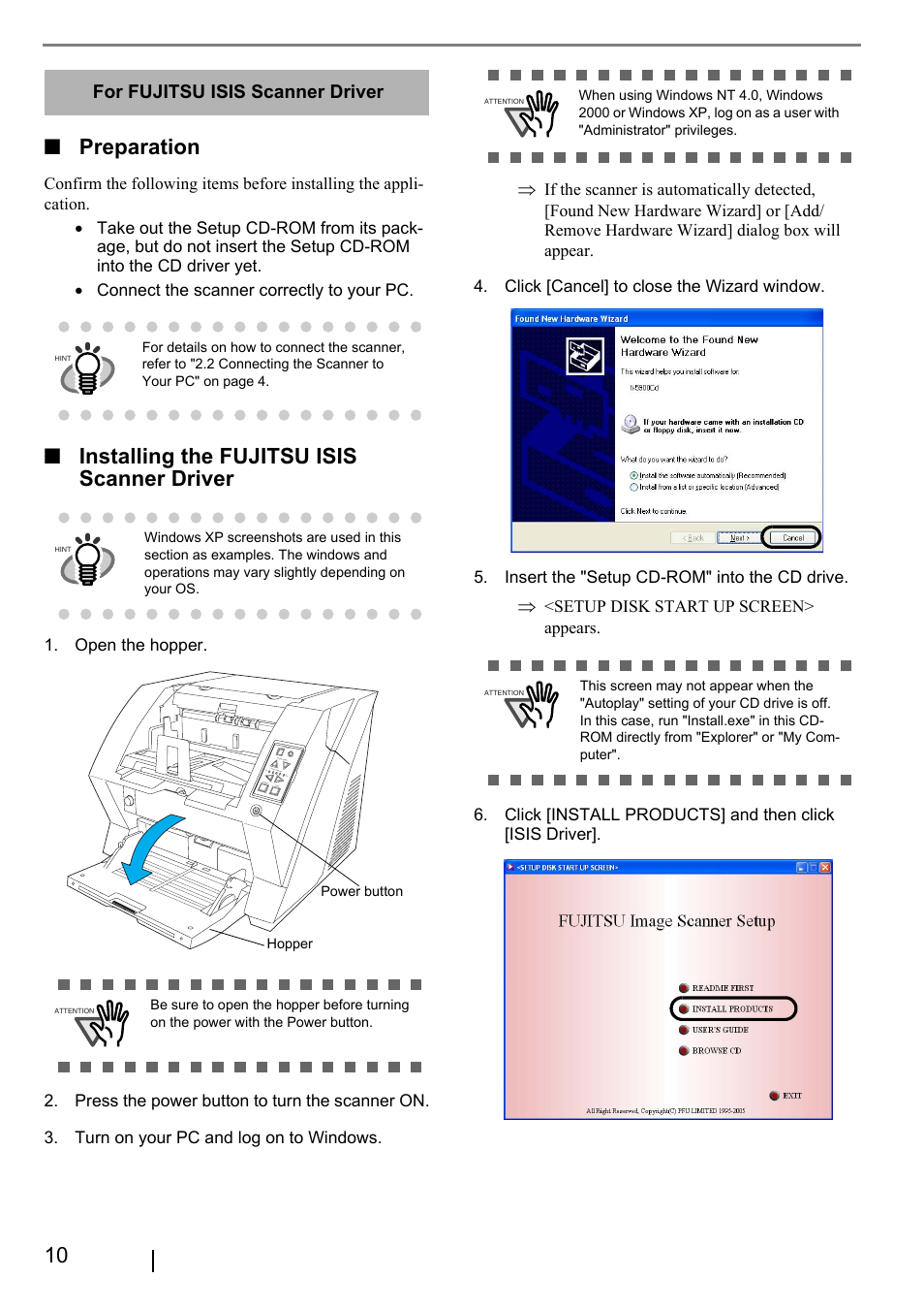 Preparation, Installing the fujitsu isis scanner driver, For fujitsu isis scanner driver | FUJITSU fi-5900C User Manual | Page 18 / 30