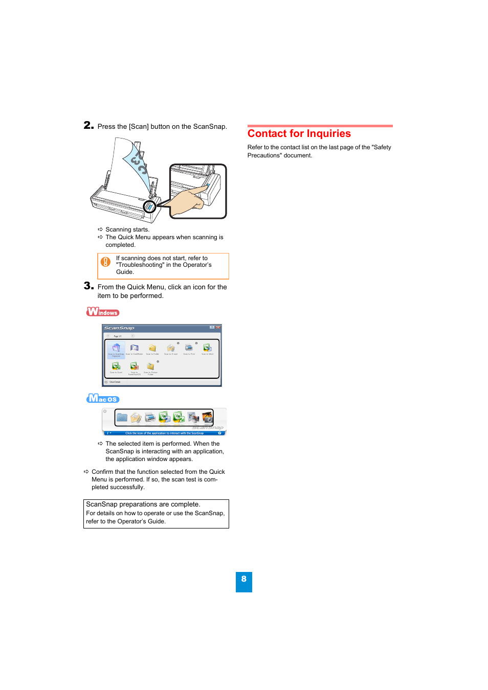 Contact for inquiries | FUJITSU ScanSnap S1300 User Manual | Page 8 / 8