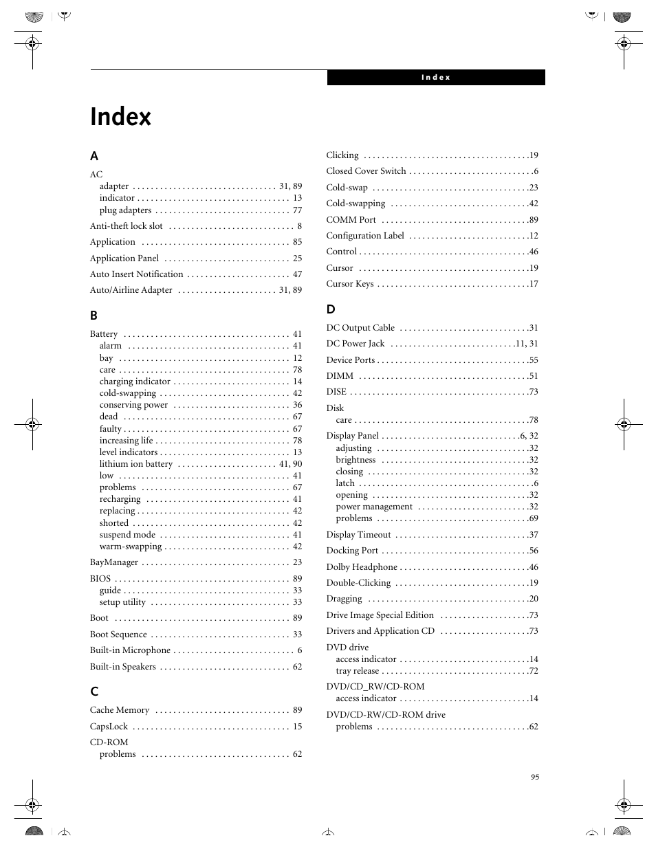 Index | FUJITSU DVD Player User Manual | Page 105 / 108