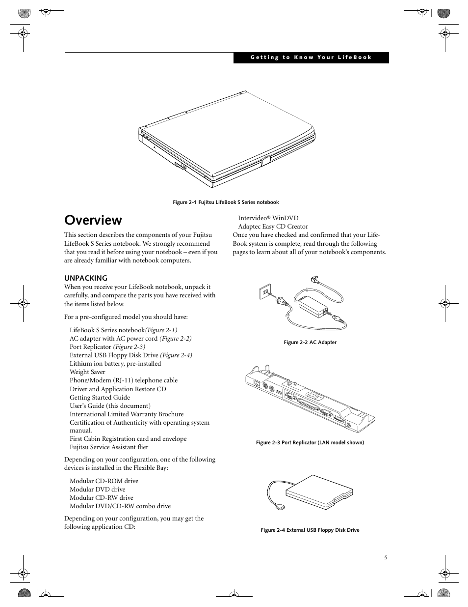 Unpacking, Overview | FUJITSU DVD Player User Manual | Page 15 / 108