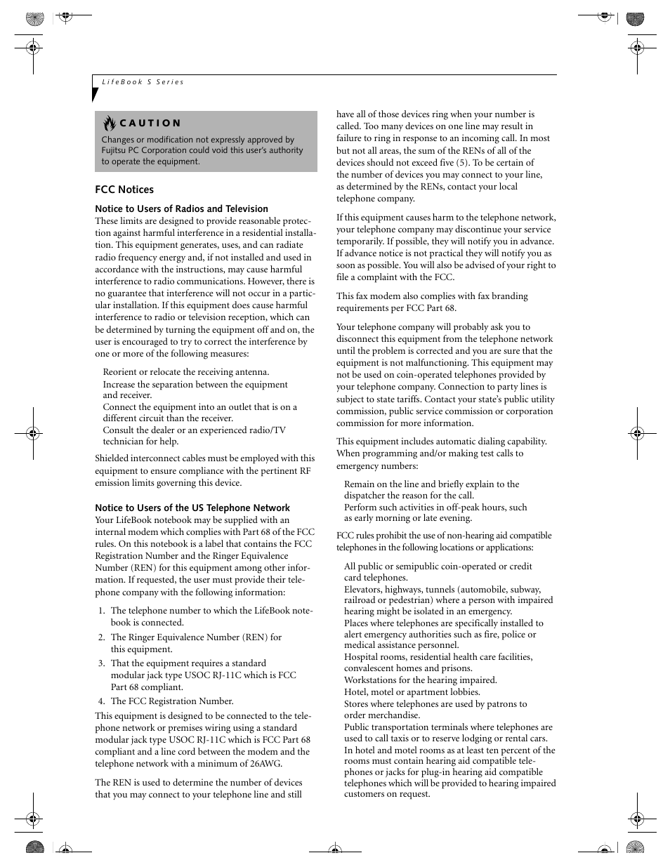 Notice to users of the us telephone network | FUJITSU DVD Player User Manual | Page 2 / 108
