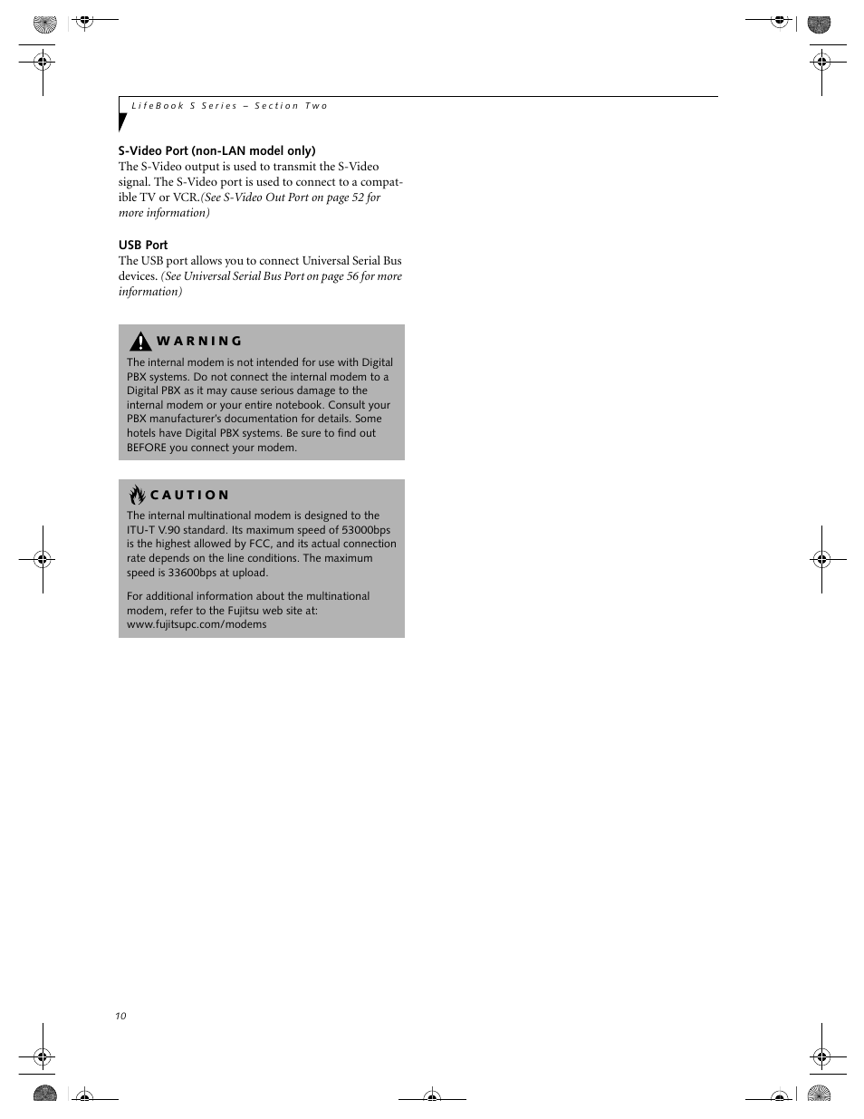 S-video port (non-lan model only), Usb port | FUJITSU DVD Player User Manual | Page 20 / 108