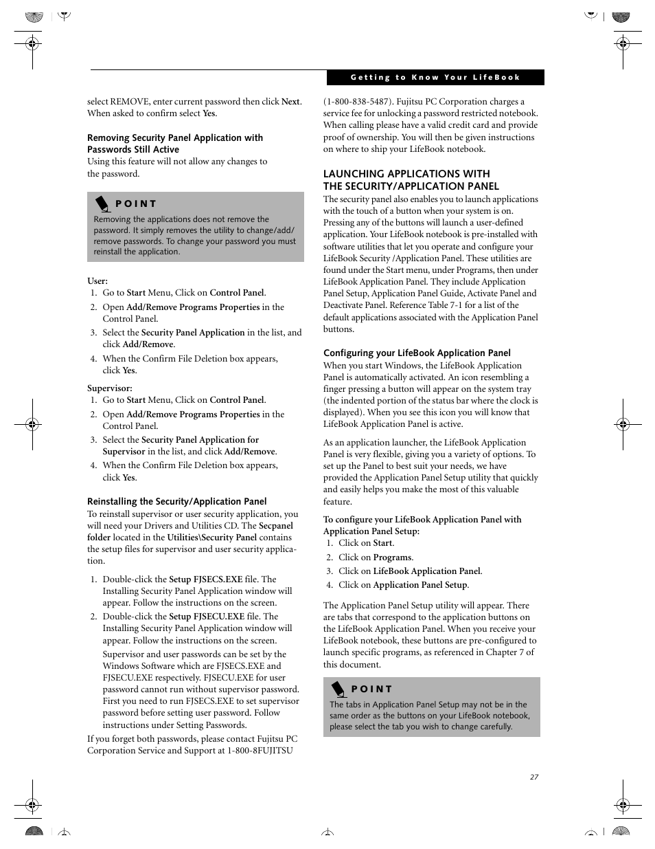 Reinstalling the security/application panel, Configuring your lifebook application panel, Launching applications with | The security/application panel | FUJITSU DVD Player User Manual | Page 37 / 108