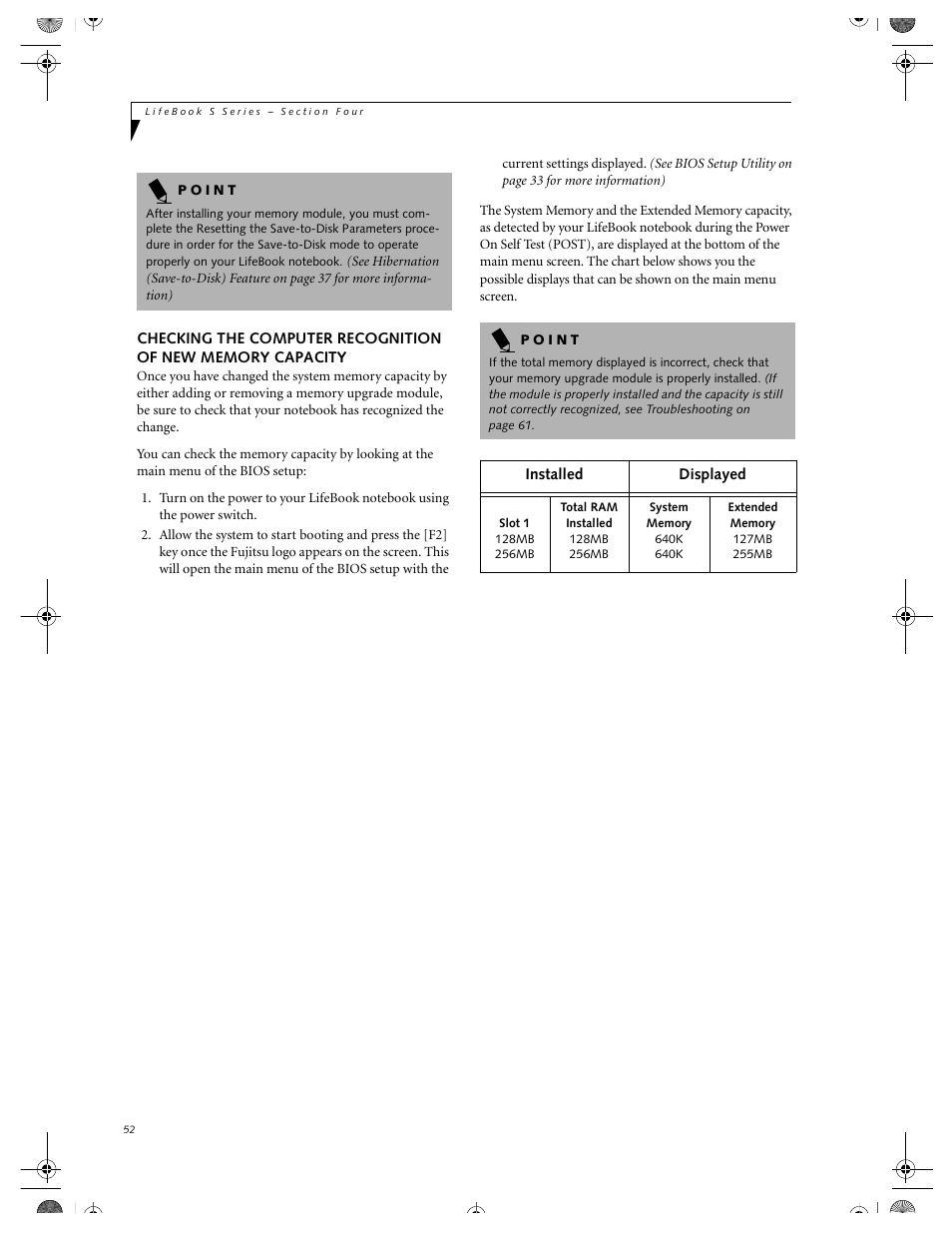 Checking the computer recognition, Of new memory capacity | FUJITSU DVD Player User Manual | Page 62 / 108