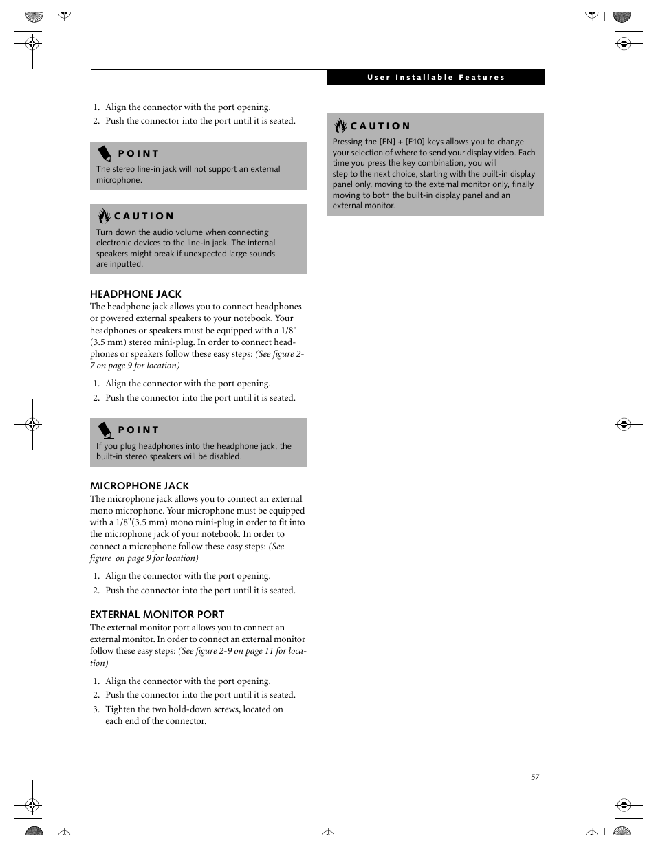 Headphone jack, Microphone jack, External monitor port | FUJITSU DVD Player User Manual | Page 67 / 108