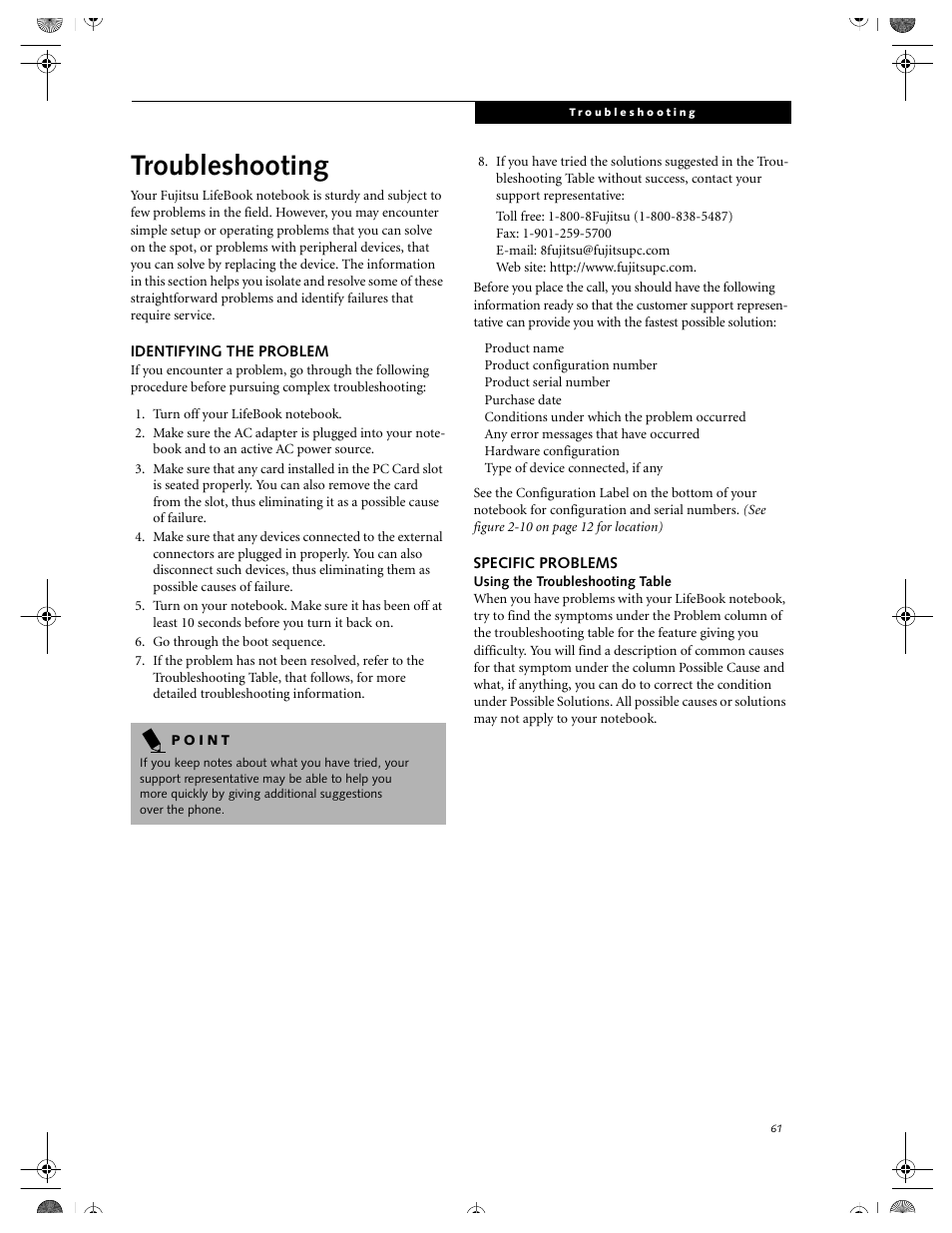 Identifying the problem, Specific problems, Using the troubleshooting table | Troubleshooting, Identifying the problem specific problems | FUJITSU DVD Player User Manual | Page 71 / 108