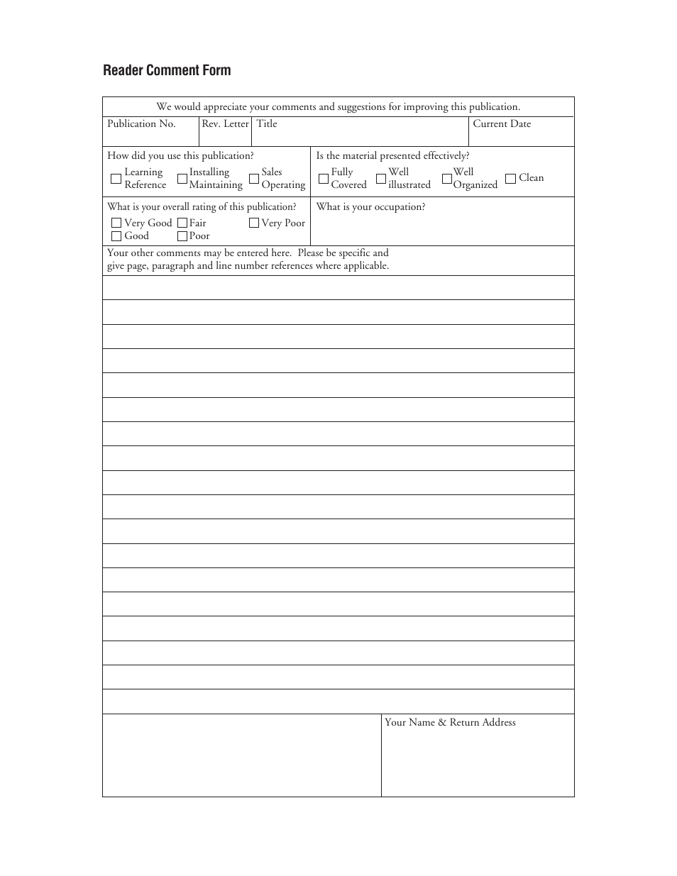 Reader comment form | FUJITSU M3096EX/GX User Manual | Page 53 / 53