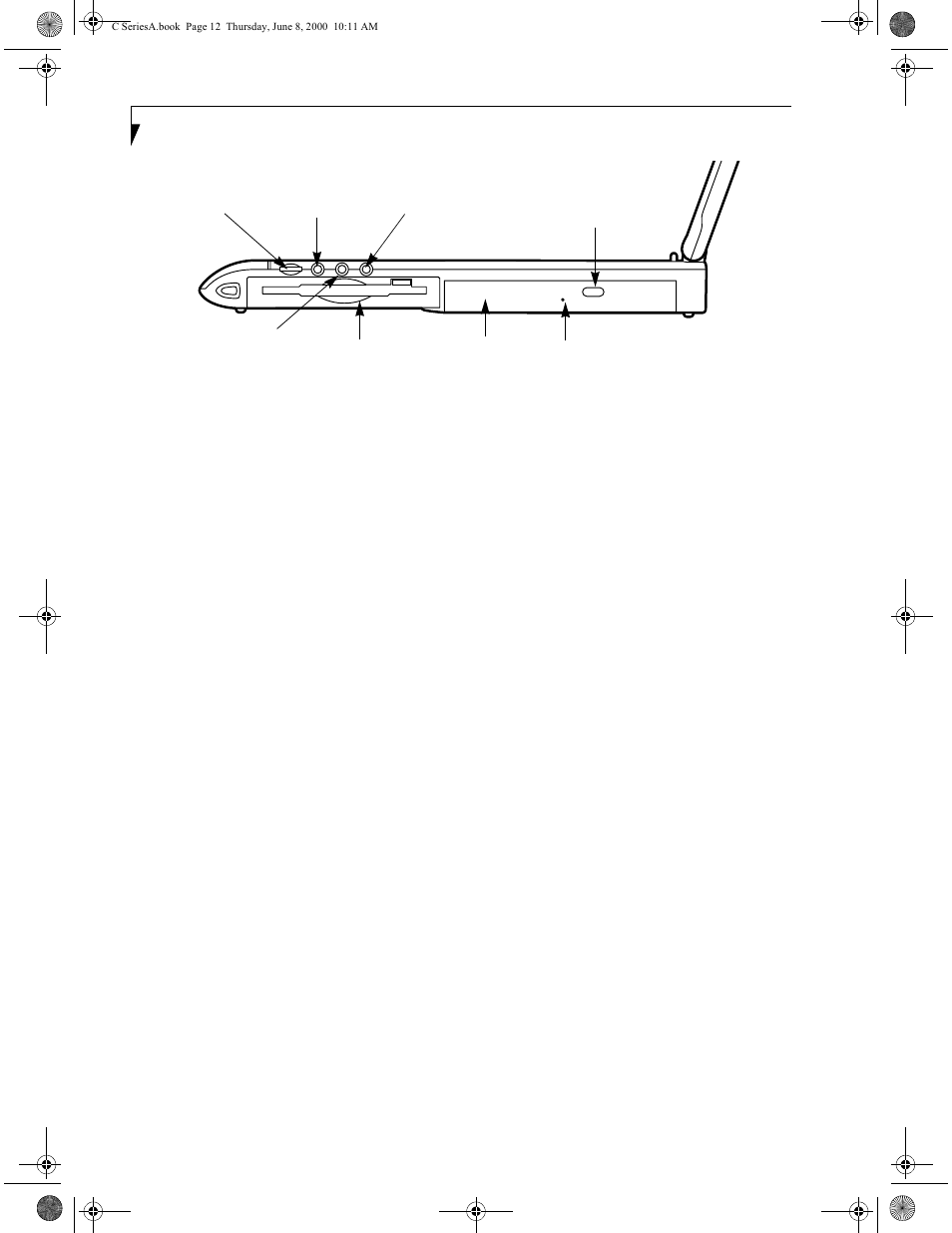 Right-side panel components, Headphone jack, Stereo line-in jack | Digital audio-out, Microphone jack, Volume control, Dvd drive, Dvd eject button, Emergency dvd tray release, Floppy disk drive | FUJITSU LIFEBOOK C6577 User Manual | Page 20 / 102