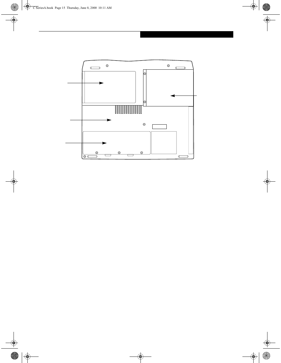 Bottom components, Main unit and configuration label, Lithium ion battery bay | Expansion ram slot | FUJITSU LIFEBOOK C6577 User Manual | Page 23 / 102