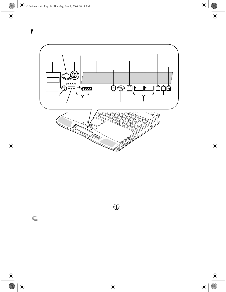 Coolview display, Mode indicator, Cd mark | Cd track, Volume level indicator, Suspend/resume indicator | FUJITSU LIFEBOOK C6577 User Manual | Page 24 / 102