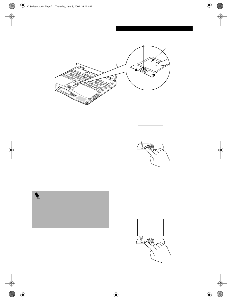 Touchpad pointing device, Clicking, Double-clicking | Clicking double-clicking | FUJITSU LIFEBOOK C6577 User Manual | Page 29 / 102