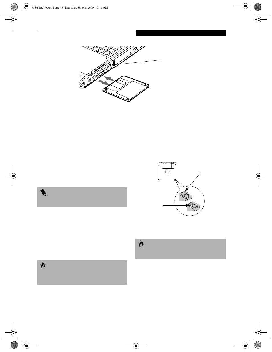 Floppy disk drive, Loading a disk, Ejecting a disk | Preparing a disk for use | FUJITSU LIFEBOOK C6577 User Manual | Page 53 / 102