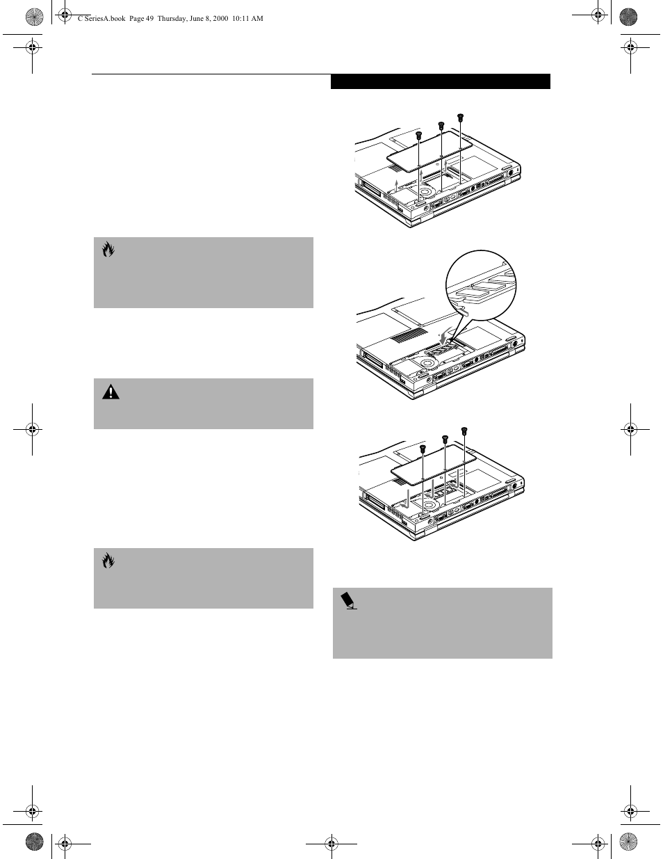 Memory upgrade module, Installing a memory upgrade module | FUJITSU LIFEBOOK C6577 User Manual | Page 59 / 102