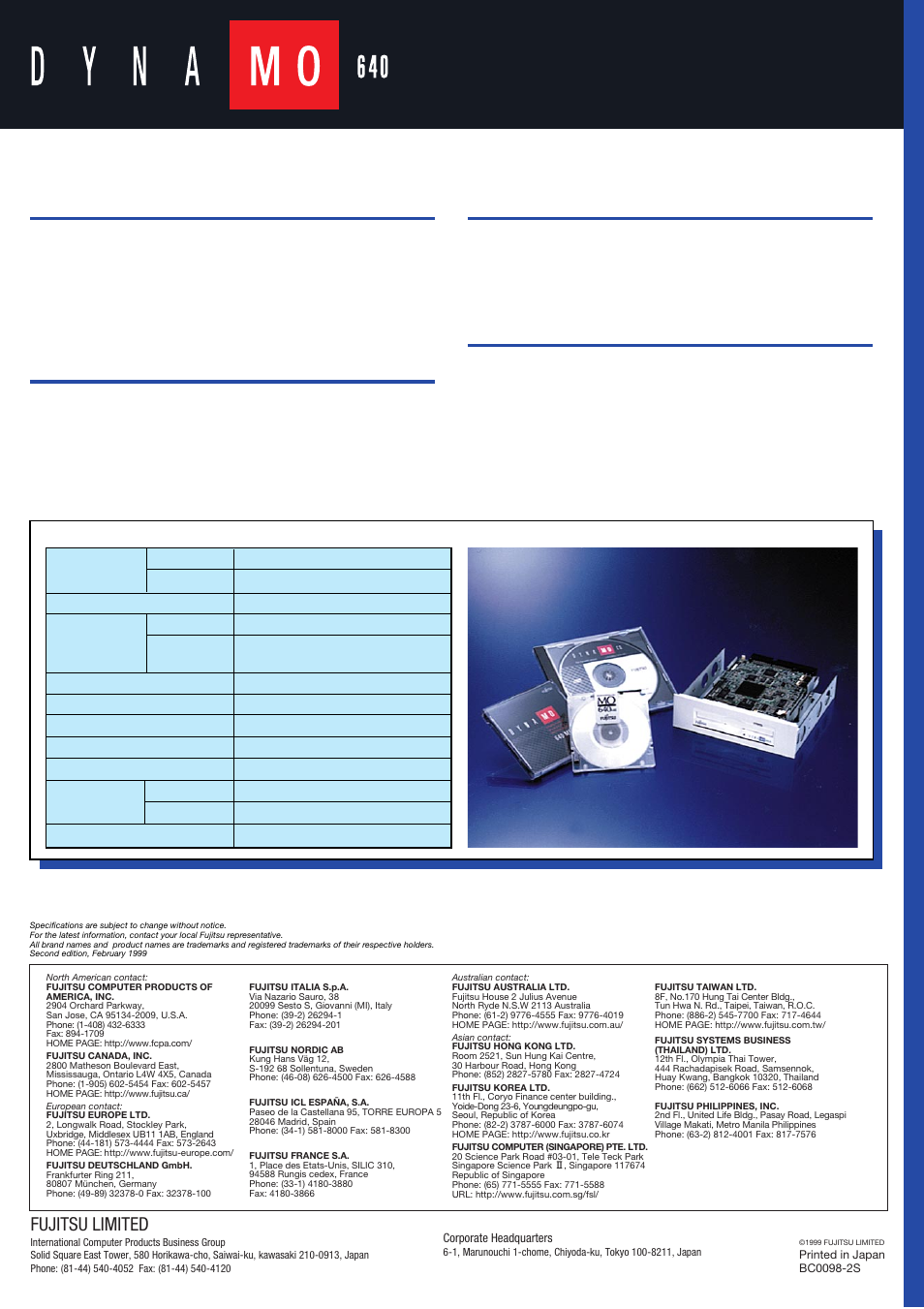 Fujitsu limited, Specifications | FUJITSU DYNAMO 640AI User Manual | Page 2 / 2