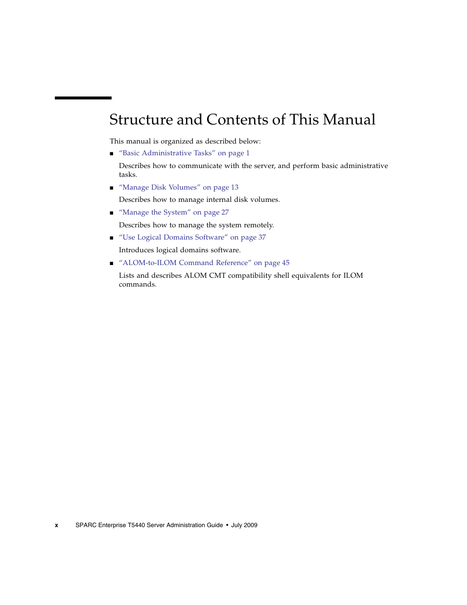 Structure and contents of this manual | FUJITSU Sparc Enterprise Server T5440 User Manual | Page 12 / 72