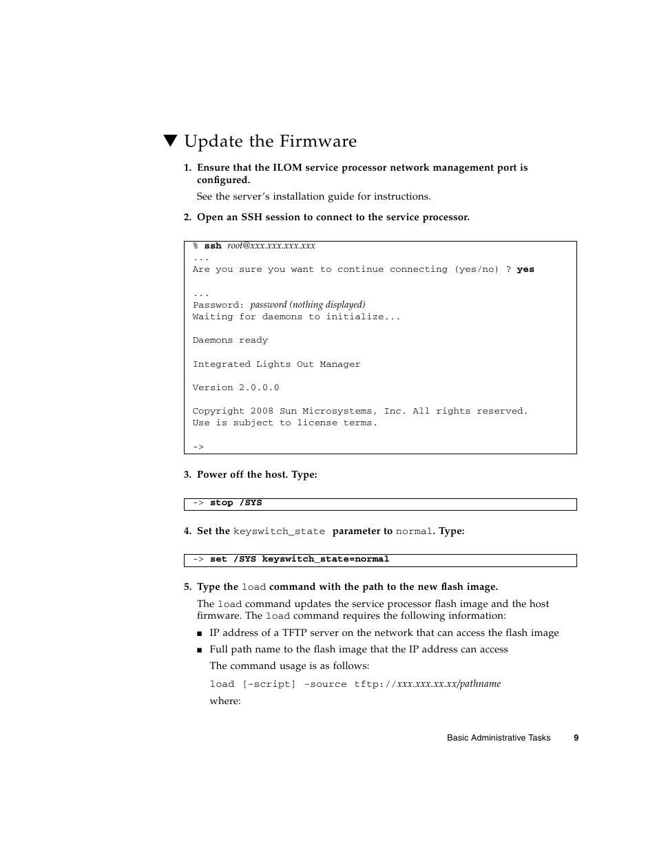 Update the firmware | FUJITSU Sparc Enterprise Server T5440 User Manual | Page 25 / 72