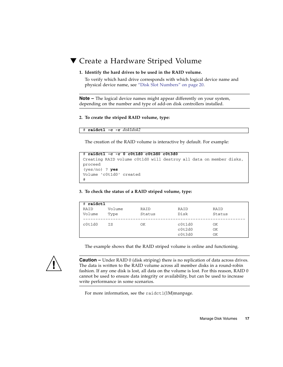 Create a hardware striped volume | FUJITSU Sparc Enterprise Server T5440 User Manual | Page 33 / 72